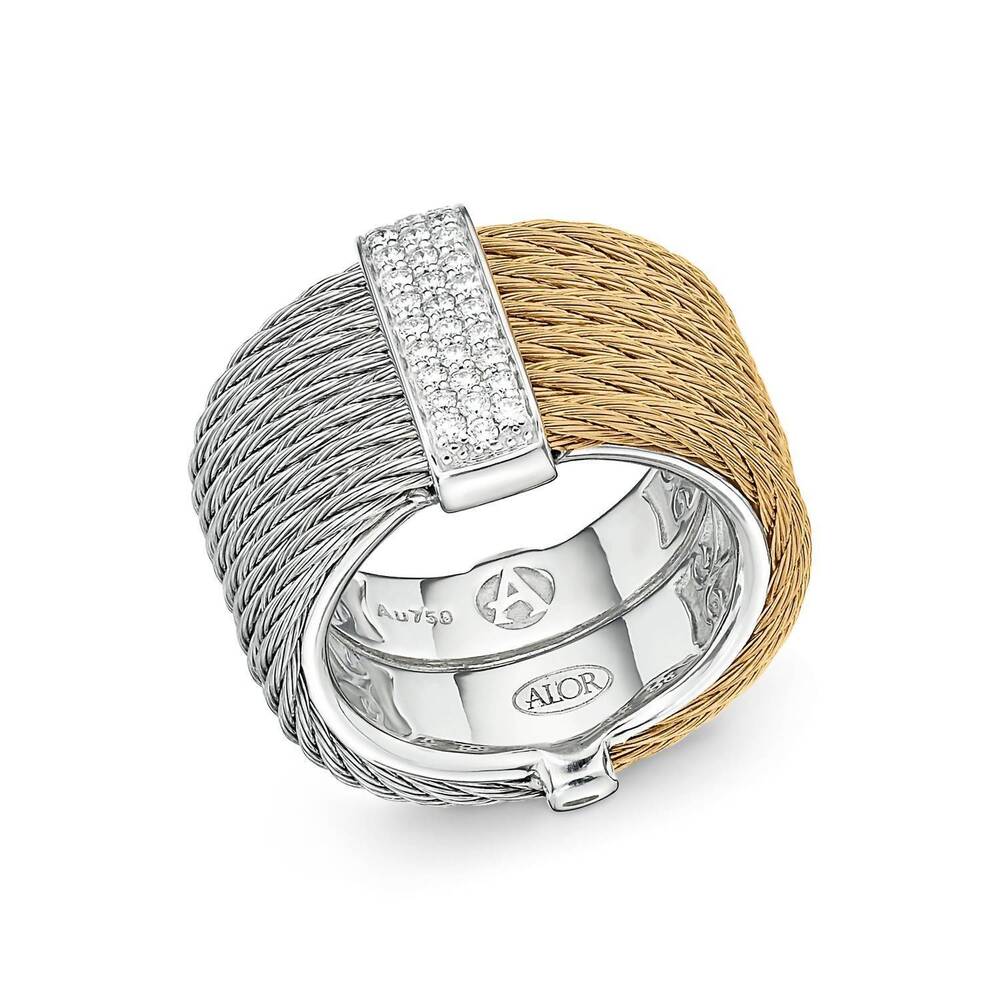 NEW ALOR women's wide band ring in grey and yellow